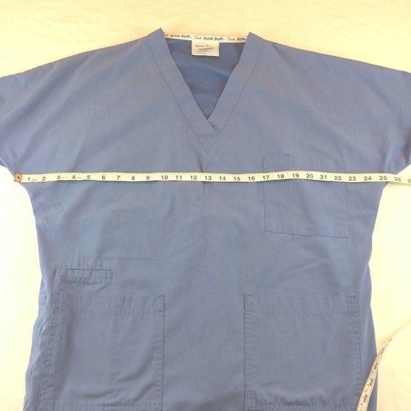 Medical Uniform Scrub Size Medium Stuff Tech Top Blue Short Sleeve Unisex - Picture 5 of 12